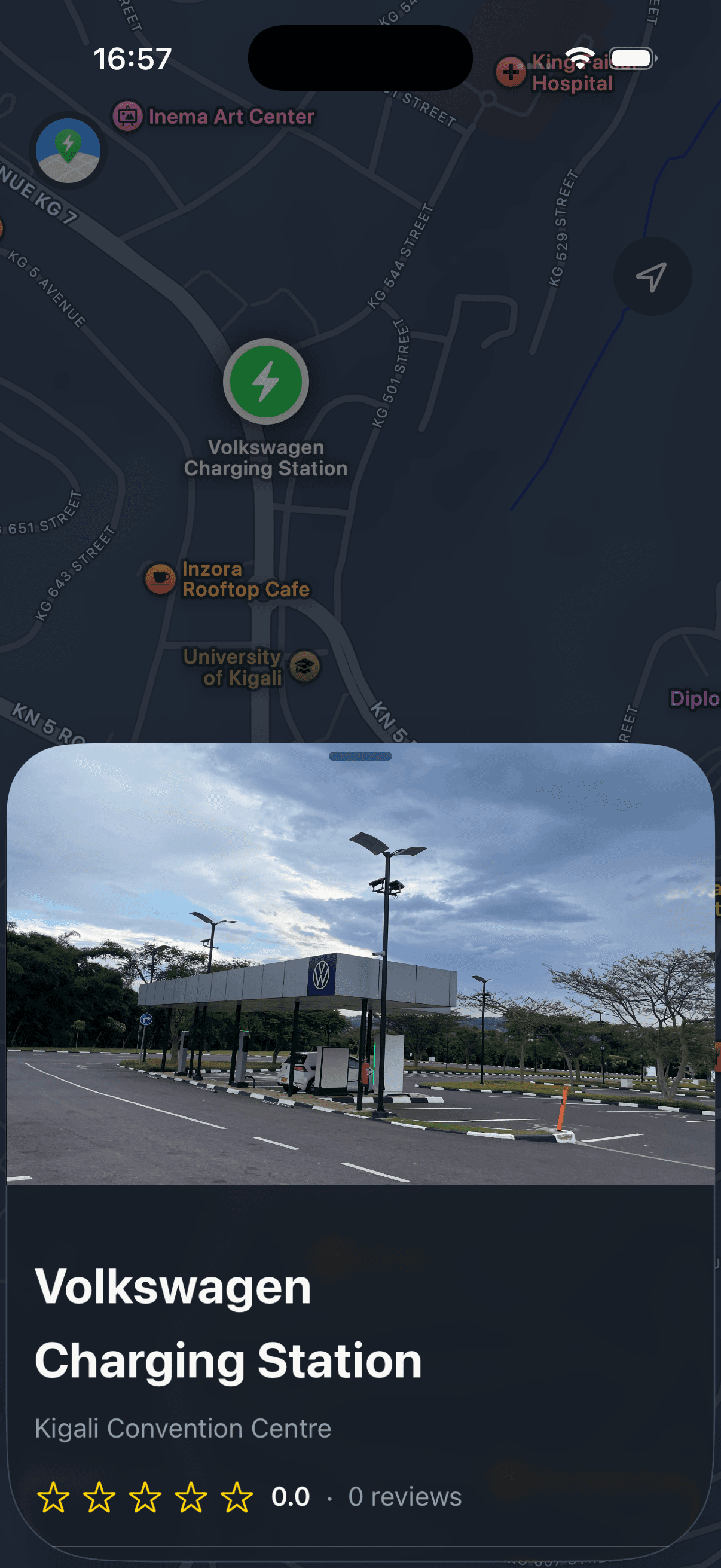 Voltr map showing a charging station in Kigali